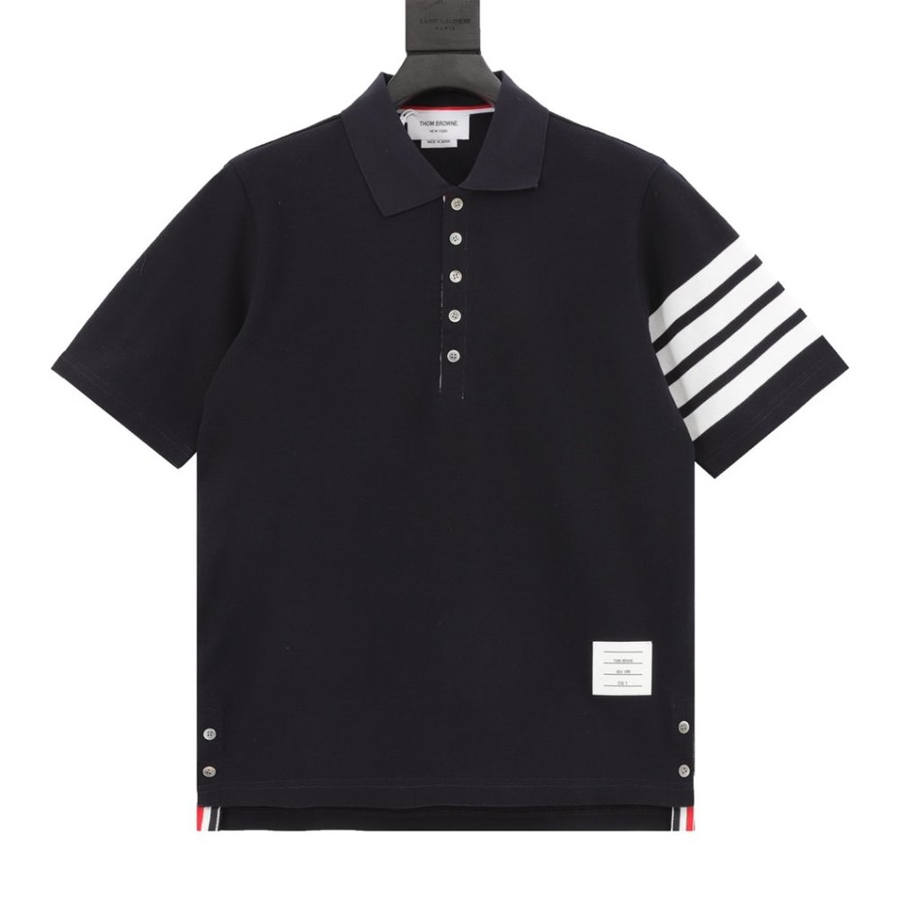 Thom Browne Four-bar Color Woven Short-sleeved Polo Shirt